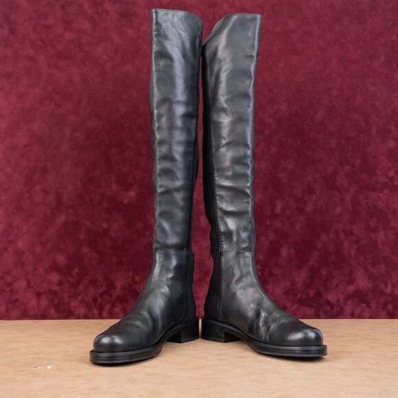 Stuart Weitzman Women 5050 Bold Black Leather Stretch 40mm OTK Boots sz 9 - Picture 2 of 10